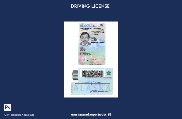 verified style stile verificato USA Alaska con modello di patente di guida template